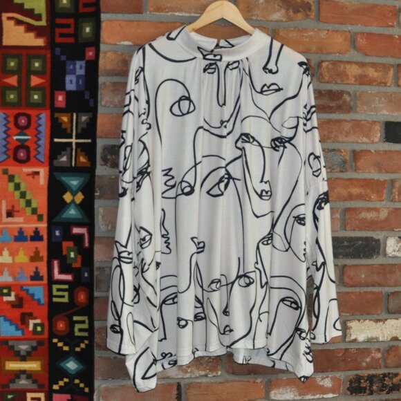 New Stlyewe Abstract Sketched Faces Tunic Top Dress. Wearable art. 2XL - Picture 7 of 11